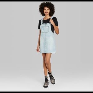 Women's Denim Pinafore Dress- Wild Fable Light Wash Size L